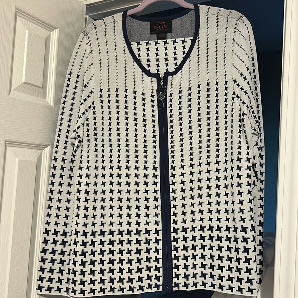 Navy Blue & White Knit Suit